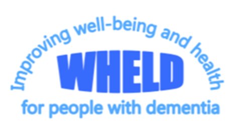 WHELD logo - the word wheld with "improving wellbeing and health for people with dementia" written around it.