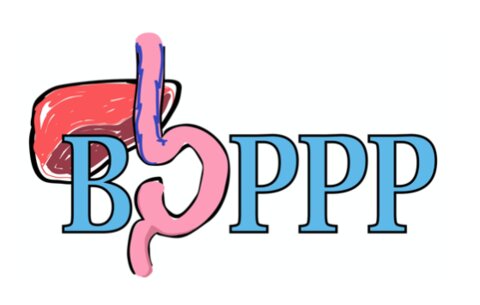 The BOPPP logo - there is a liver above the B in boppp and the O is made of an intestine or something similar