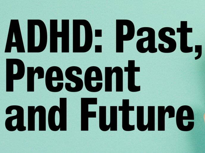 A banner for the event, with the title and an image of hands holding a paper cut out of a head with ADHD on it in multicoloured text