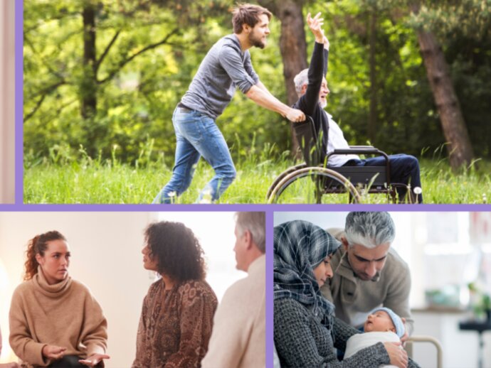 A collage of images showing people being together, with the Kings logo and KINGS BETTER HEALTH AND CARE HUB
