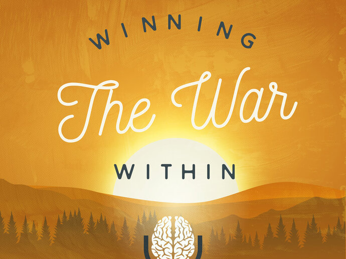 Illustration from the first page of Sam's website, with text saying "winning the war within"