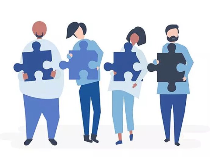 Graphic artwork of people holding jigsaw pieces