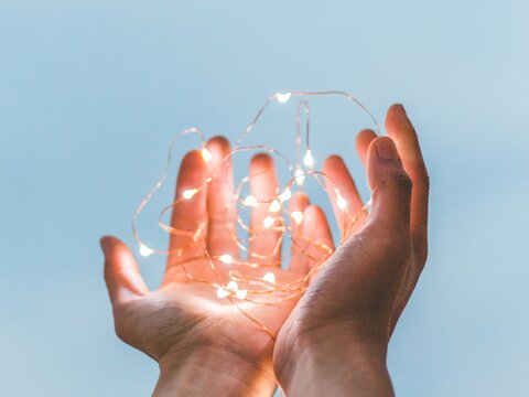 Photo of hands holding a set of string lights