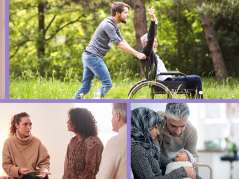 a collage of images showing people in relationships of care