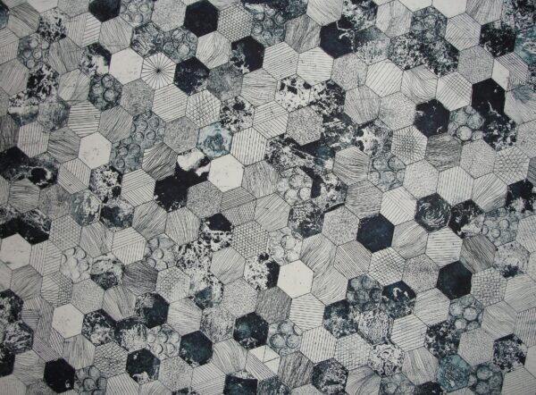 An abstract closeup of a pattern of hexagons