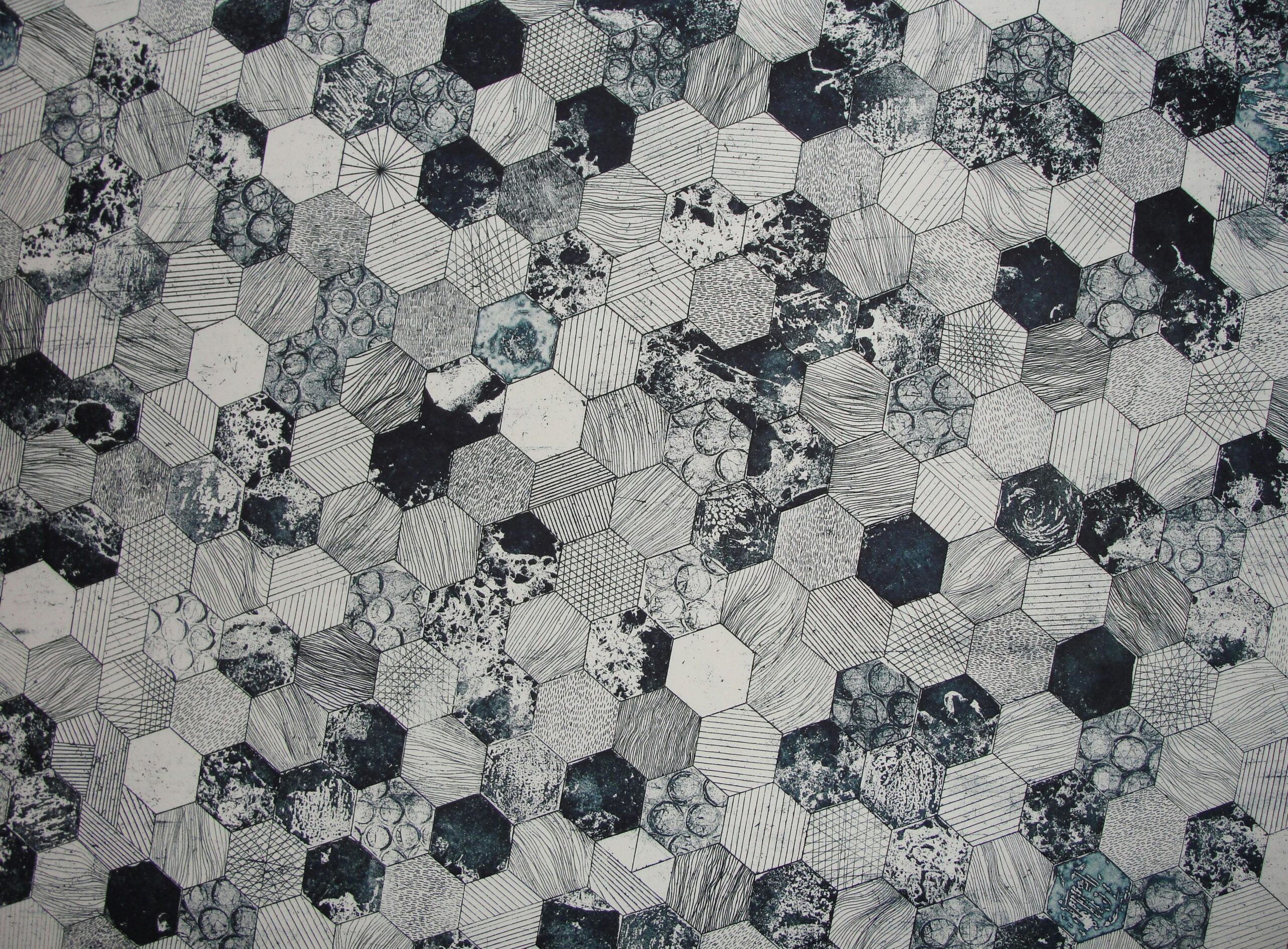 An abstract closeup of a pattern of hexagons