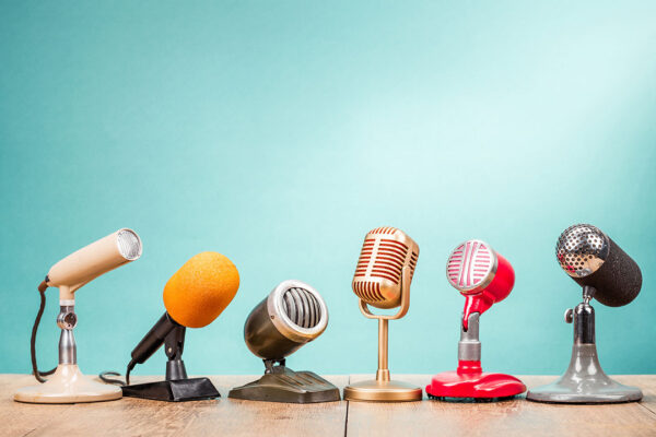 Picture of several microphones lined up together